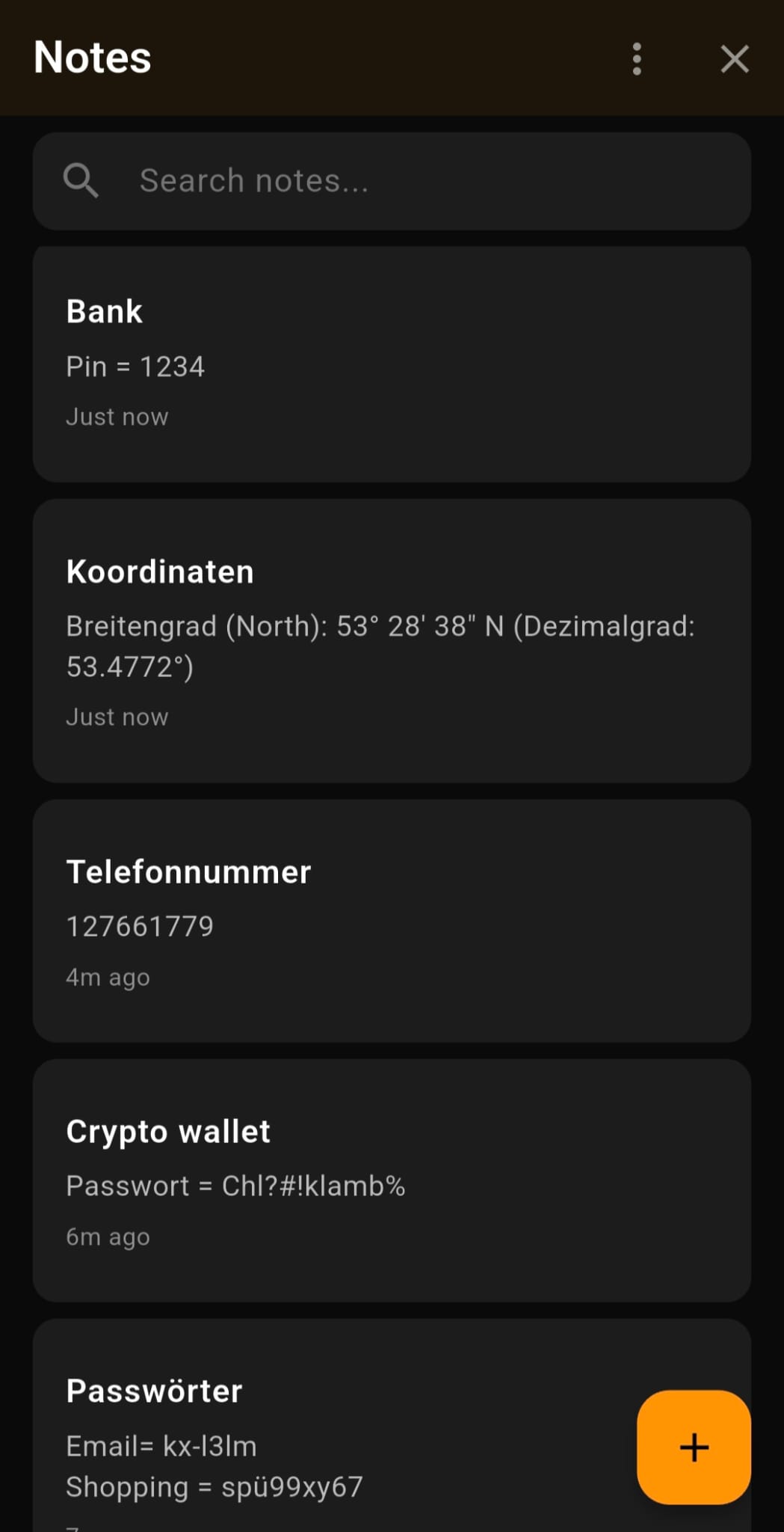 Vault Calculator: die Notizen-Ansicht